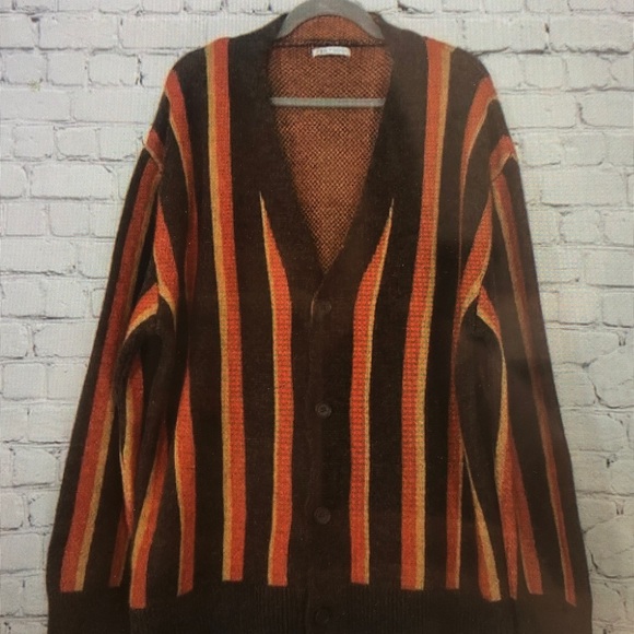 Striped Brown and Orange Men's Sweater - Picture 1 of 3